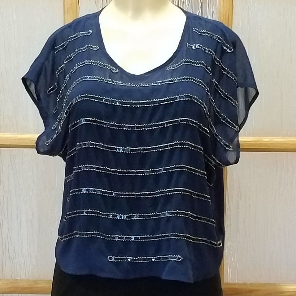 FOREVER 21 Sheer Navy Sequined Top